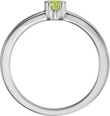 14K Gold Round Natural Peridot Half-Bezel Family Stackable Ring - White Gold - view 2