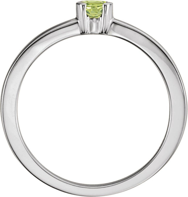14K Gold Round Natural Peridot Half-Bezel Family Stackable Ring - White Gold - view 2