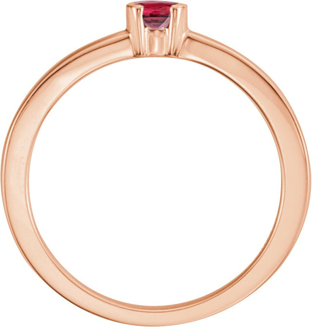 14K Gold Round Natural Ruby Half-Bezel Family Stackable Ring - Rose Gold - view 2