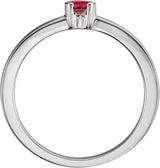 14K Gold Round Natural Ruby Half-Bezel Family Stackable Ring - White Gold - view 2