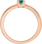 14K Gold Round Natural Alexandrite Half-Bezel Family Stackable Ring - Rose Gold - view 2