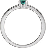 14K Gold Round Natural Alexandrite Half-Bezel Family Stackable Ring - White Gold - view 2