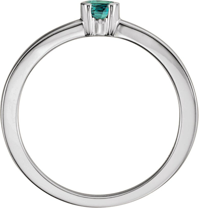 14K Gold Round Natural Alexandrite Half-Bezel Family Stackable Ring - White Gold - view 2