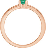 14K Gold Round Lab-Grown Emerald Half-Bezel Family Stackable Ring - Rose Gold - view 2