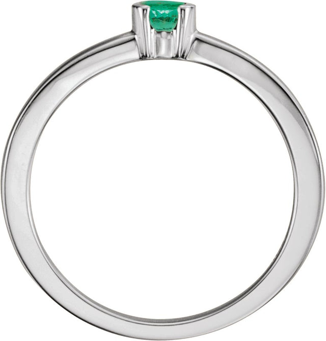 14K Gold Round Lab-Grown Emerald Half-Bezel Family Stackable Ring - White Gold - view 2