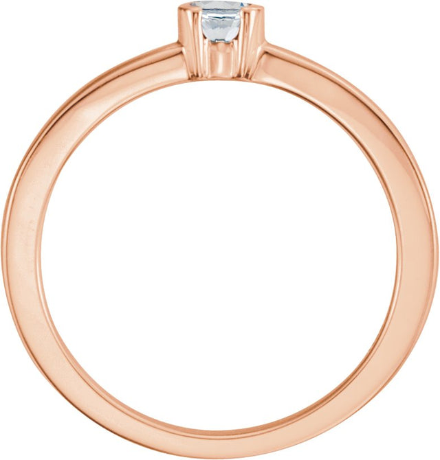 14K Gold Round Natural White Sapphire Half-Bezel Family Stackable Ring - Rose Gold - view 2