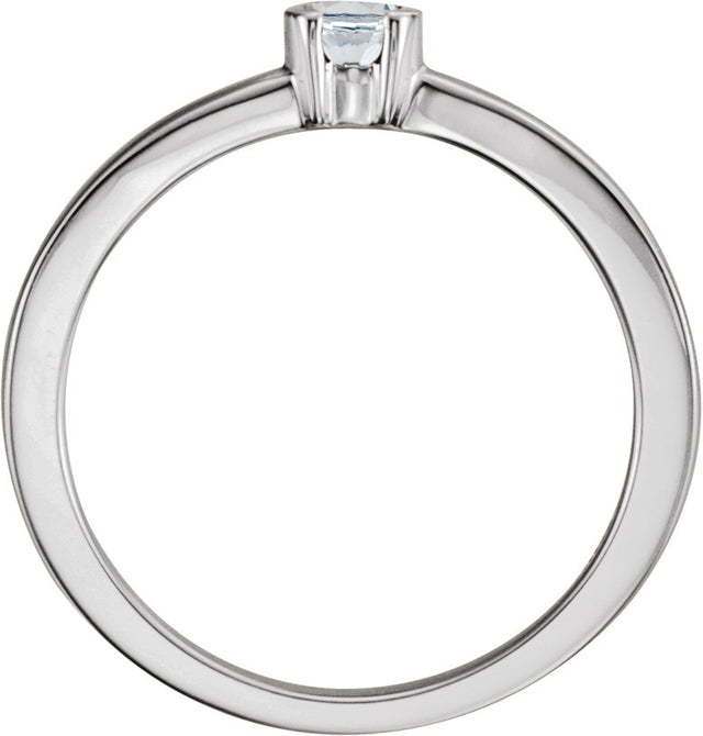 14K Gold Round Natural White Sapphire Half-Bezel Family Stackable Ring - White Gold - view 2