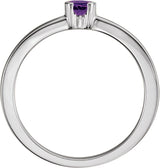 14K Gold Round Natural Amethyst Half-Bezel Family Stackable Ring - White Gold - view 2