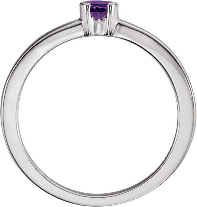 14K Gold Round Natural Amethyst Half-Bezel Family Stackable Ring - White Gold - view 2