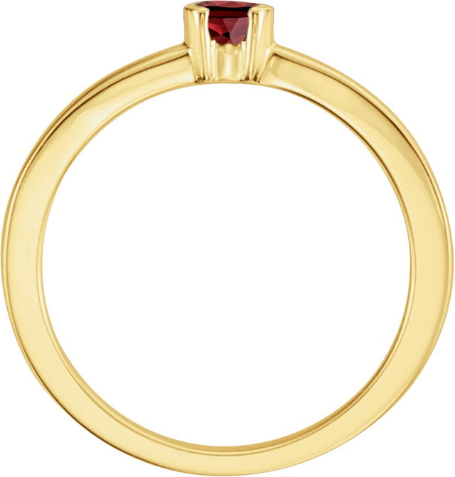 14K Gold Round Natural Mozambique Garnet Half-Bezel Family Stackable Ring - Yellow Gold - view 2
