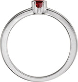 14K Gold Round Natural Mozambique Garnet Half-Bezel Family Stackable Ring - White Gold - view 2