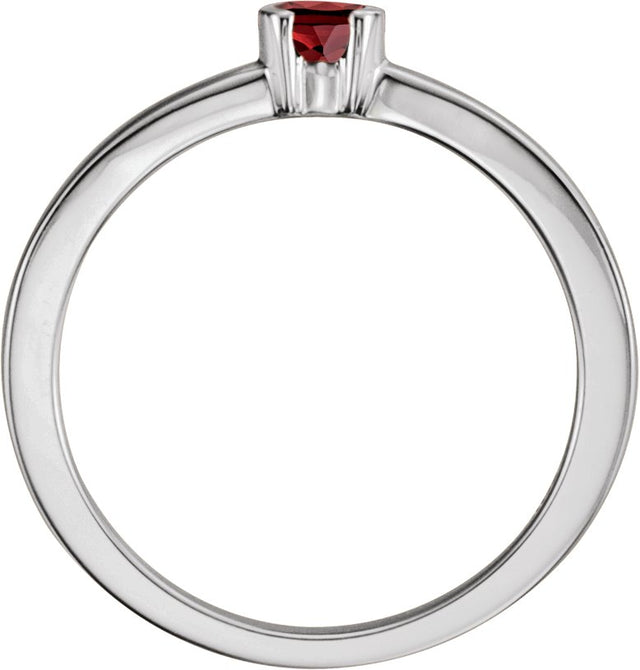 14K Gold Round Natural Mozambique Garnet Half-Bezel Family Stackable Ring - White Gold - view 2