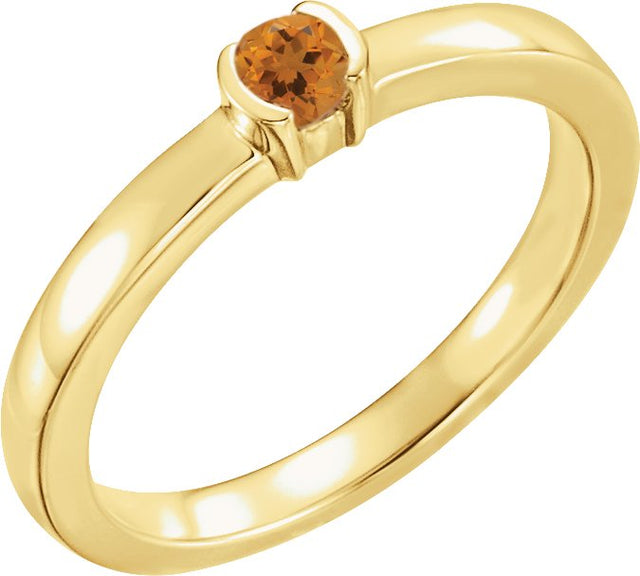 14K Gold Round Natural Citrine Half-Bezel Family Stackable Ring - Yellow Gold
