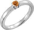 14K Gold Round Natural Citrine Half-Bezel Family Stackable Ring - White Gold
