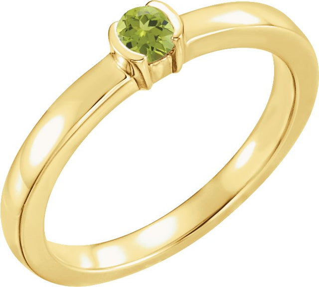 14K Gold Round Natural Peridot Half-Bezel Family Stackable Ring - Yellow Gold