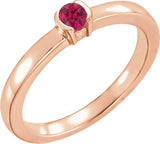 14K Gold Round Natural Ruby Half-Bezel Family Stackable Ring - Rose Gold