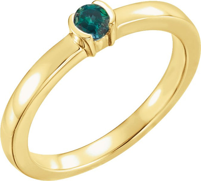 14K Gold Round Natural Alexandrite Half-Bezel Family Stackable Ring - Yellow Gold