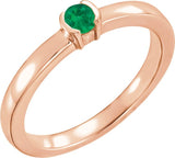 14K Gold Round Natural Emerald Half-Bezel Family Stackable Ring - Rose Gold