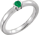 14K Gold Round Lab-Grown Emerald Half-Bezel Family Stackable Ring - White Gold