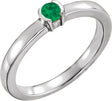 14K Gold Round Natural Emerald Half-Bezel Family Stackable Ring - White Gold
