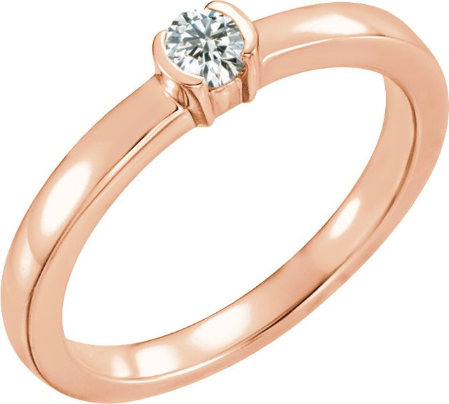 14K Gold Round Natural Diamond Half-Bezel Family Stackable Ring - Rose Gold