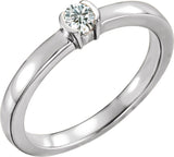14K Gold Round Natural White Sapphire Half-Bezel Family Stackable Ring - White Gold