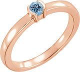 14K Gold Round Natural Aquamarine Half-Bezel Family Stackable Ring - Rose Gold