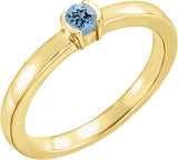 14K Gold Round Natural Blue Zircon Half-Bezel Family Stackable Ring - Yellow Gold