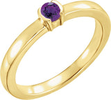 14K Gold Round Natural Amethyst Half-Bezel Family Stackable Ring - Yellow Gold