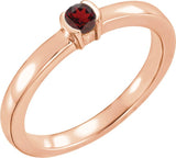14K Gold Round Natural Mozambique Garnet Half-Bezel Family Stackable Ring - Rose Gold