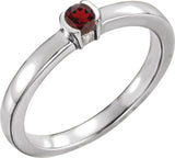 14K Gold Round Natural Mozambique Garnet Half-Bezel Family Stackable Ring - White Gold