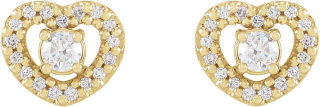 14K Gold Round Natural Diamond Halo-Style Heart Earrings - Rose Gold - view 3
