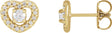 14K Gold Round Natural Diamond Halo-Style Heart Earrings - Yellow Gold