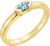 14K Gold Emerald Natural Blue Zircon Half-Bezel Family Stackable Ring - Yellow Gold