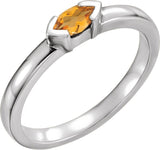 14K Gold Emerald Natural Citrine Half-Bezel Family Stackable Ring - White Gold