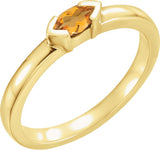 14K Gold Emerald Natural Citrine Half-Bezel Family Stackable Ring - Yellow Gold