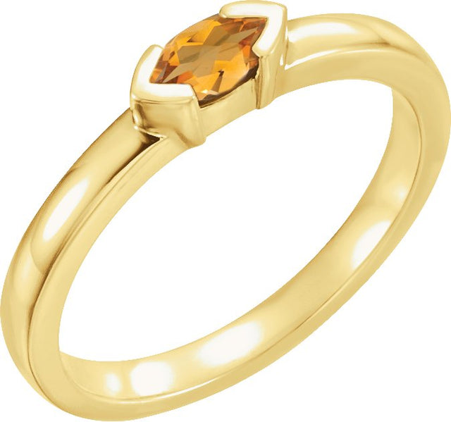 14K Gold Emerald Natural Citrine Half-Bezel Family Stackable Ring - Yellow Gold