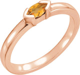 14K Gold Emerald Natural Citrine Half-Bezel Family Stackable Ring - Rose Gold
