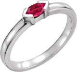 14K Gold Emerald Lab-Grown Ruby Half-Bezel Family Stackable Ring - White Gold