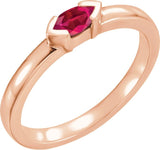 14K Gold Emerald Natural Ruby Half-Bezel Family Stackable Ring - Rose Gold