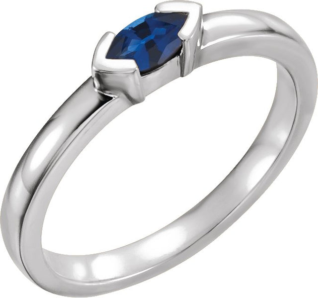 14K Gold Emerald Lab-Grown Blue Sapphire Half-Bezel Family Stackable Ring - White Gold