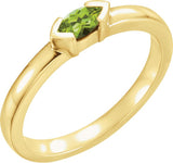 14K Gold Emerald Natural Peridot Half-Bezel Family Stackable Ring - Yellow Gold