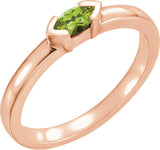 14K Gold Emerald Natural Peridot Half-Bezel Family Stackable Ring - Rose Gold