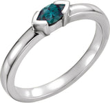 14K Gold Emerald Lab-Grown Alexandrite Half-Bezel Family Stackable Ring - White Gold