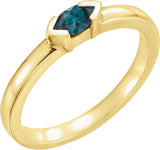 14K Gold Emerald Lab-Grown Alexandrite Half-Bezel Family Stackable Ring - Yellow Gold