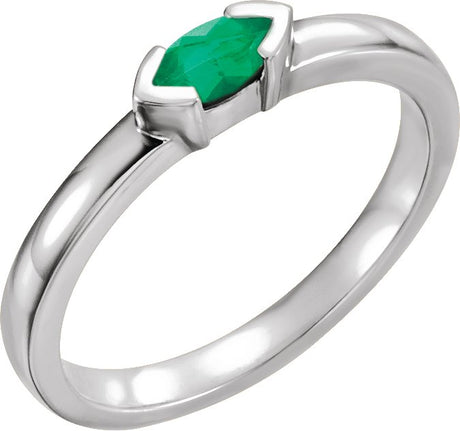 14K Gold Emerald Natural Emerald Half-Bezel Family Stackable Ring - White Gold
