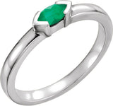 14K Gold Emerald Lab-Grown Emerald Half-Bezel Family Stackable Ring - White Gold