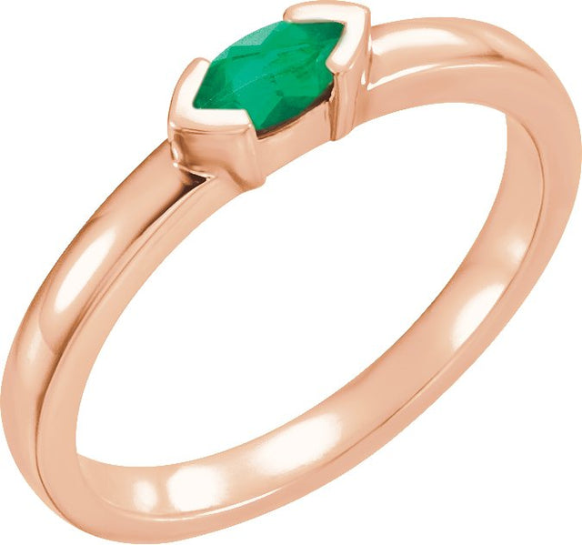 14K Gold Emerald Natural Emerald Half-Bezel Family Stackable Ring - Rose Gold