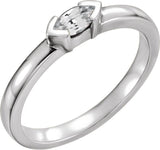 14K Gold Marquise Natural Diamond Half-Bezel Family Stackable Ring - White Gold