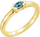 14K Gold Emerald Natural Aquamarine Half-Bezel Family Stackable Ring - Yellow Gold